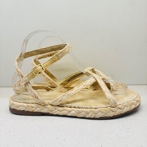 American Eagle AE Raffia Espadrille Sandal Flats Shoes Beachy Neutral Sz 7